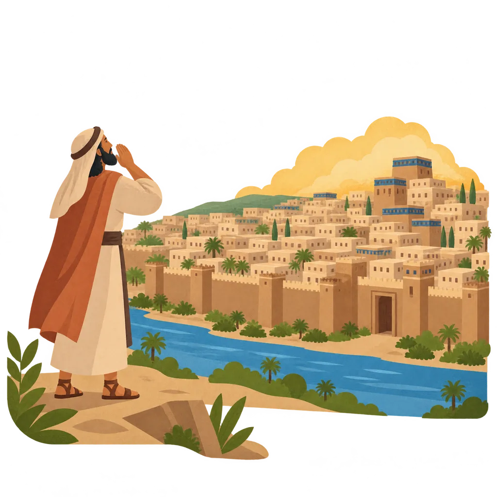 One man stands at the edge of a very large city with many houses