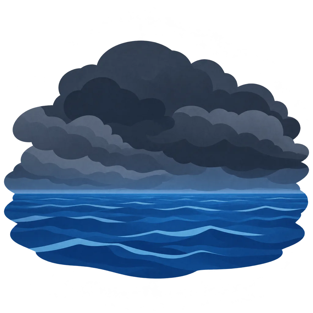 Una gran extensión de agua bajo nubes oscuras y pesadas